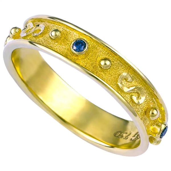 Georgios Collections 18 Karat Yellow Gold Blue Diamond Band Granulation Ring