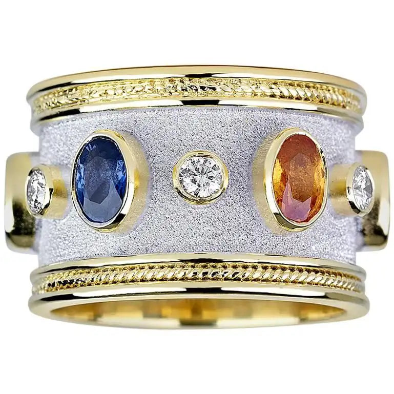 Georgios Collections 18 Karat Yellow and White Gold Diamond Multi Sapphires Ring
