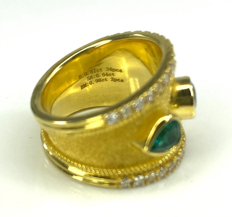 Georgios Collections 18 Karat Yellow Gold Sapphire and Emerald Ring