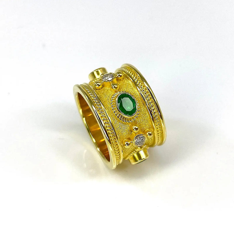 Georgios Collections 18 Karat Yellow Gold Emerald and Diamond Band Ring