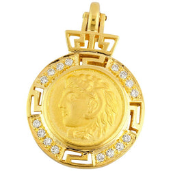 18 Karat Gold Diamond Coin Pendant of Alexander the Great