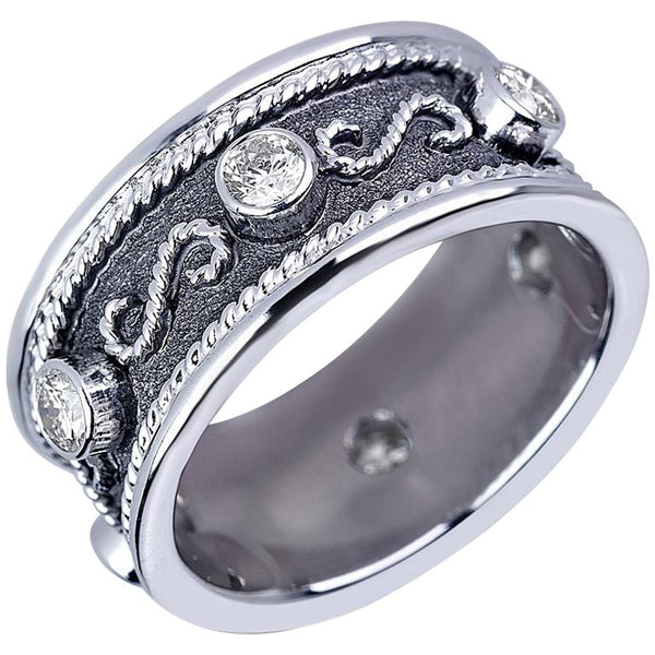18 Karat White Gold Diamond Band Ring with Black Rhodium