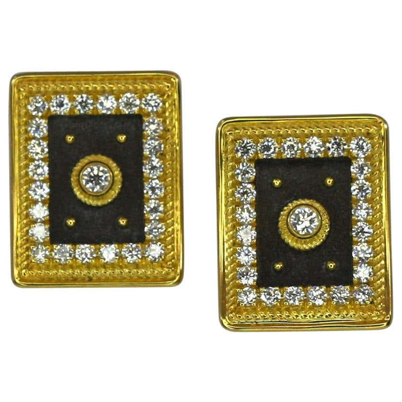 18 Karat Gold Two Tone Diamond Square Stud Earrings