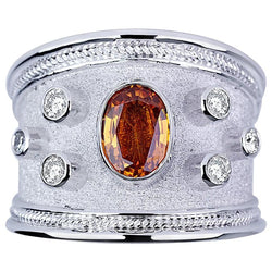 18 Karat White Gold Diamond Band Ring with Orange Sapphire