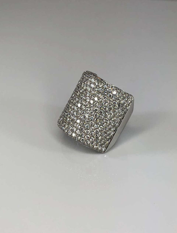Wide Pave Diamond Ring in 18 Karat White Gold