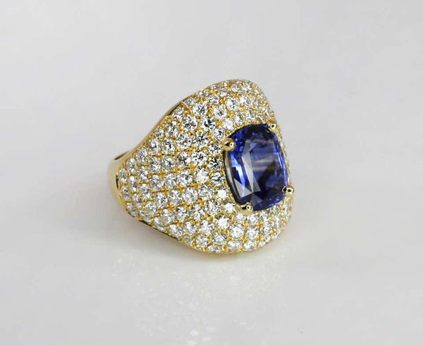 18 Karat Gold Diamond and Sapphire Wide Band Ring