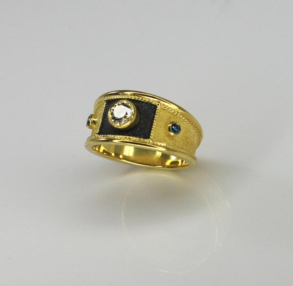 0.44 Carat Diamond Yellow Gold and Black Rhodium Ring