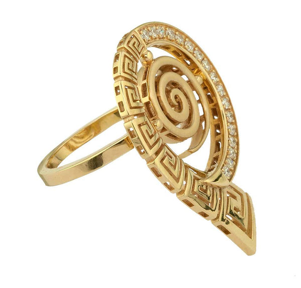 18 Karat Yellow Gold Round Greek Key Diamond Band Ring