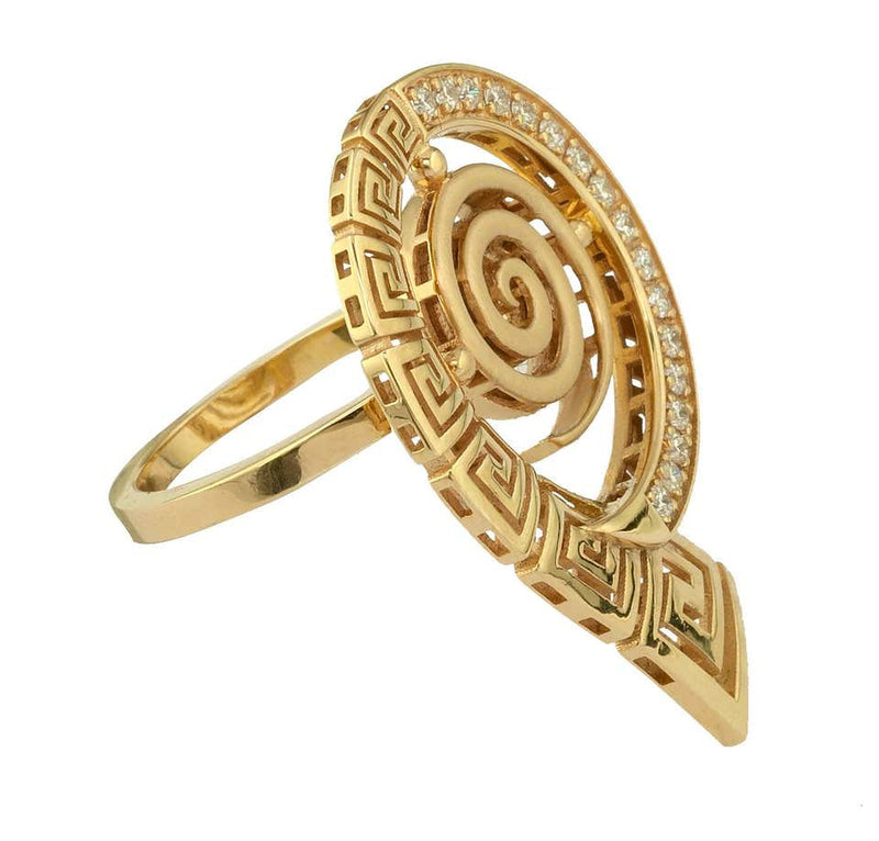 18 Karat Yellow Gold Round Greek Key Diamond Band Ring