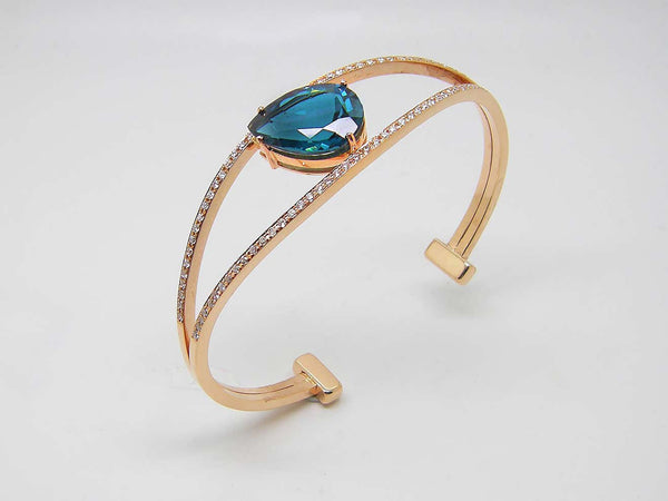 18 Karat Rose Gold Diamond London Blue Topaz Cuff Bracelet