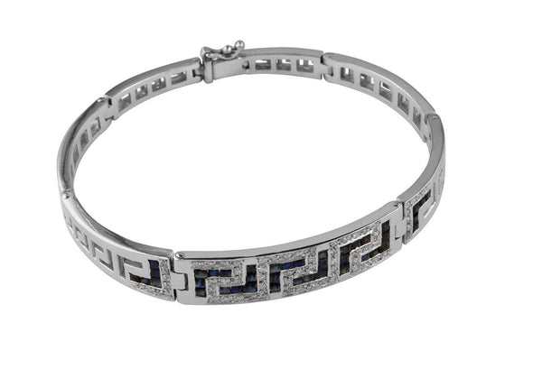 18 Karat White Gold Diamond Sapphire Greek Key Bracelet
