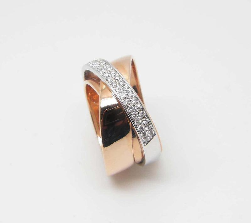 18 Karat Rose Gold Two-Tone Diamond Three-Band Ring