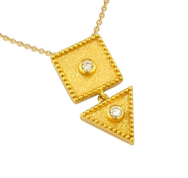 18 Karat Yellow Gold Drop Diamond Pendant Necklace Chain