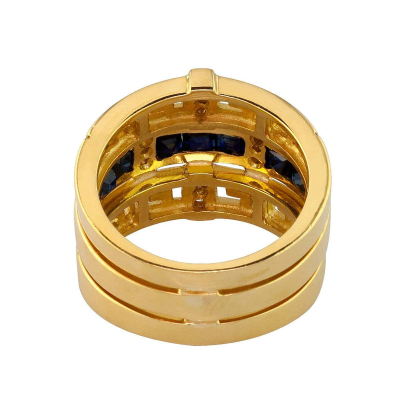 18 Karat Yellow Gold Diamond Sapphire Greek Key Band Ring