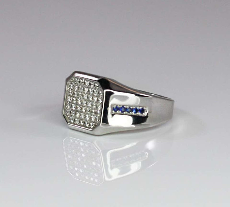 18 Karat White Gold Men's Diamond Sapphire Geometric Ring