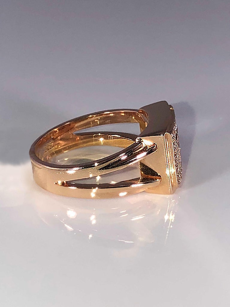 18 Karat Rose Gold Greek Key Design Ring with Diamonds