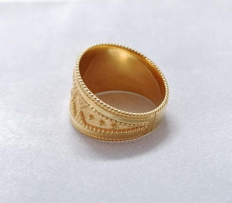 18 Karat Yellow Gold Byzantine-Style Wide Band Ring