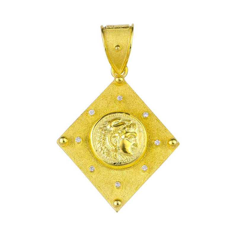 Reversible 18 Karat Gold Sapphire and Diamond Coin Pendant