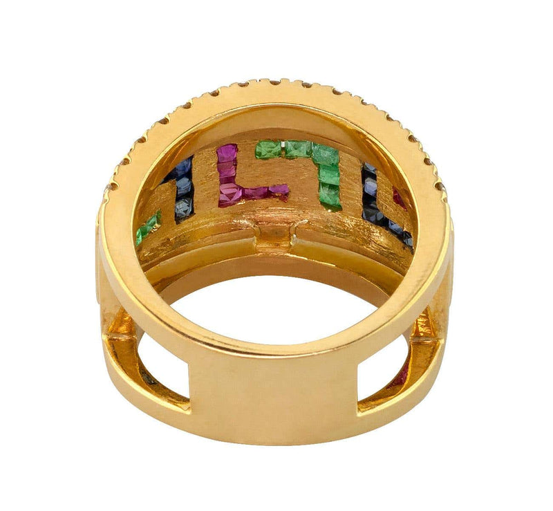 18 Karat Yellow Gold Diamond Sapphire Ruby Emerald Key Ring