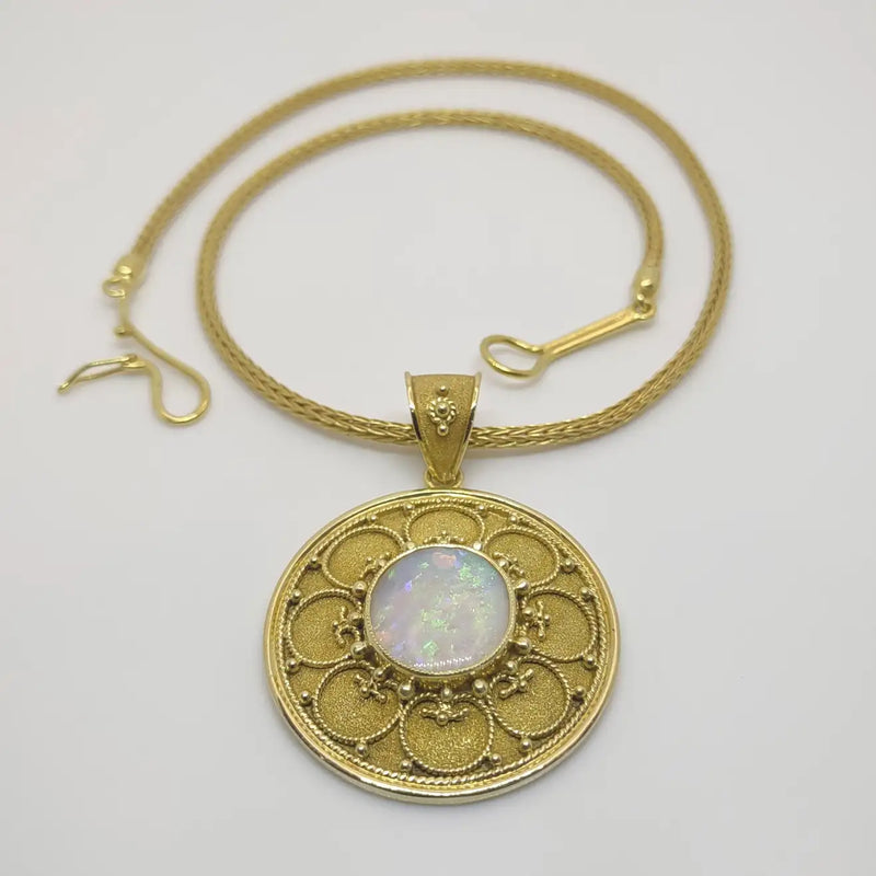 18 Karat Yellow Gold Opal Byzantine Pendant Enhancer