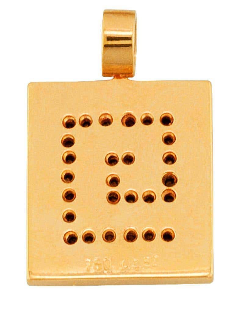 18 Karat Gold Black Diamond Pendant Drop Greek Key Enhancer