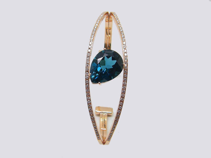 18 Karat Rose Gold Diamond London Blue Topaz Cuff Bracelet