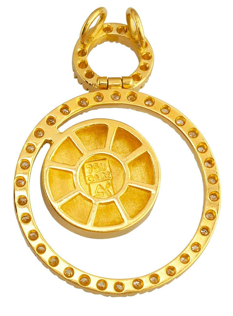 18 Karat Yellow Gold Diamonds Athena Coin Pendant Necklace