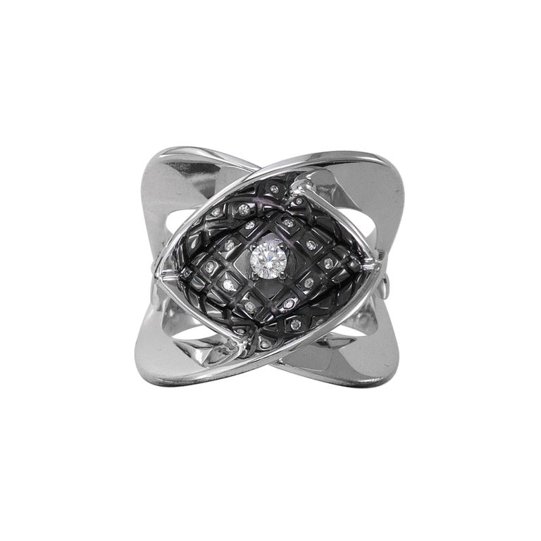 18 Karat White Gold Diamond Ring with Black Rhodium