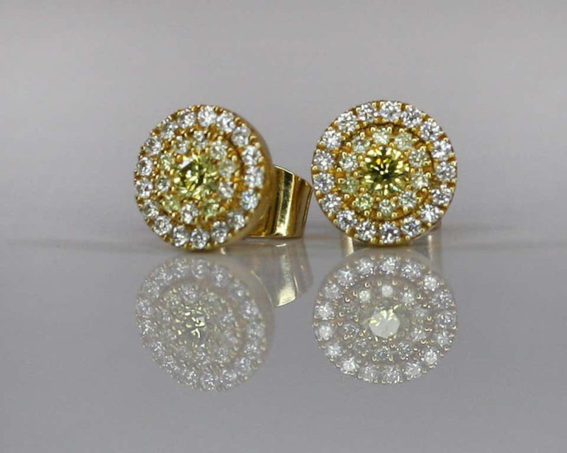 18 Karat Gold Stud Earrings with White and Yellow Diamonds