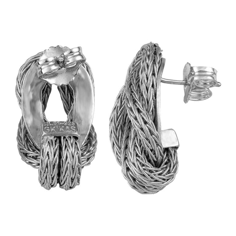 18 Karat White Gold Rope Earrings with Hercules Knot