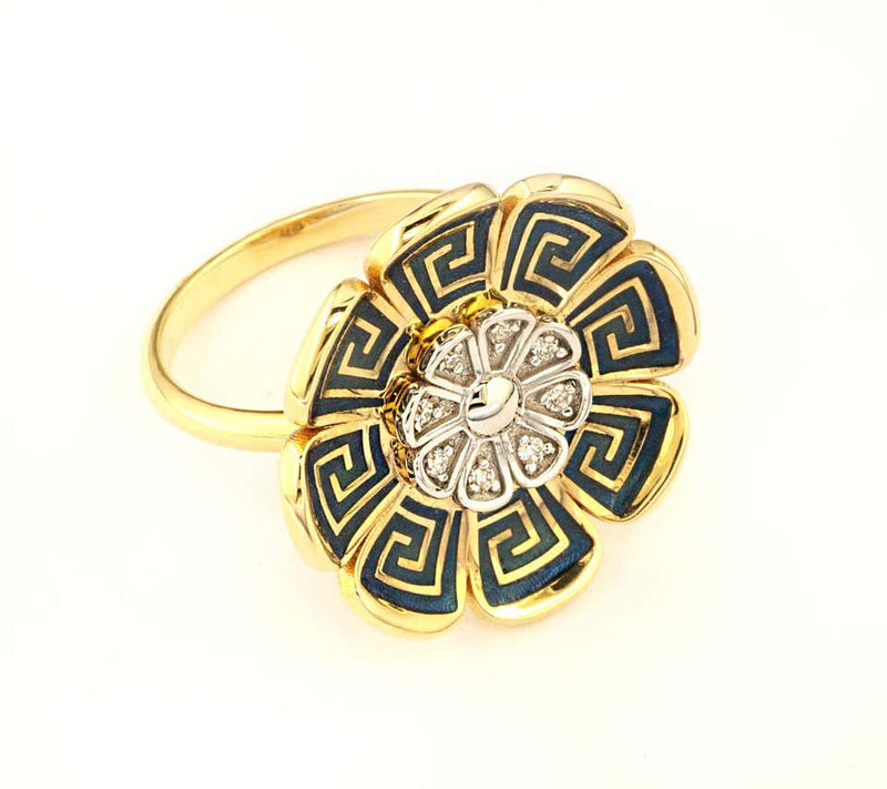18 Karat Yellow And White Gold Diamond Greek Key Band Ring