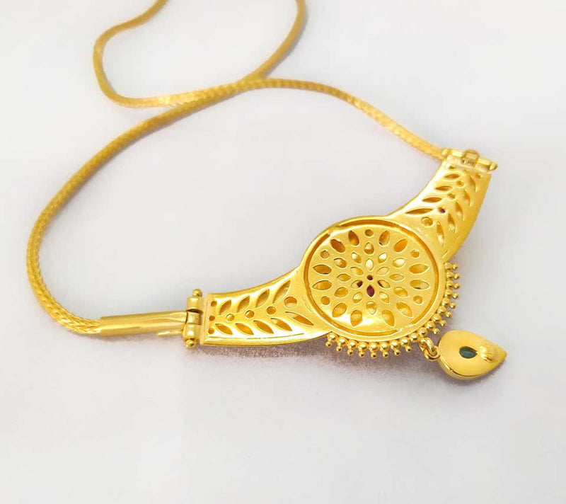 18 Karat Yellow Gold Ruby Emerald Drop Pendant Necklace
