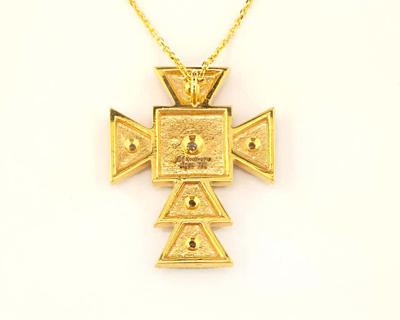 18 Karat Yellow Gold Diamond Square Small Cross and Chain