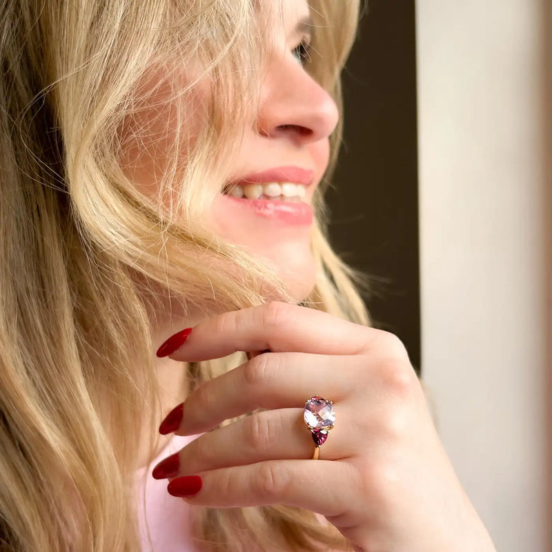 Georgios Collections 18 Karat Yellow Kunzite Cushion Ring with Tourmalines