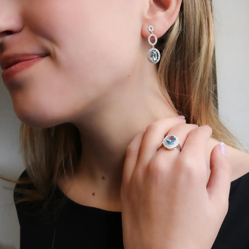 Georgios Collections 18 Karat White Gold Oval Aquamarine Earrings with Diamonds