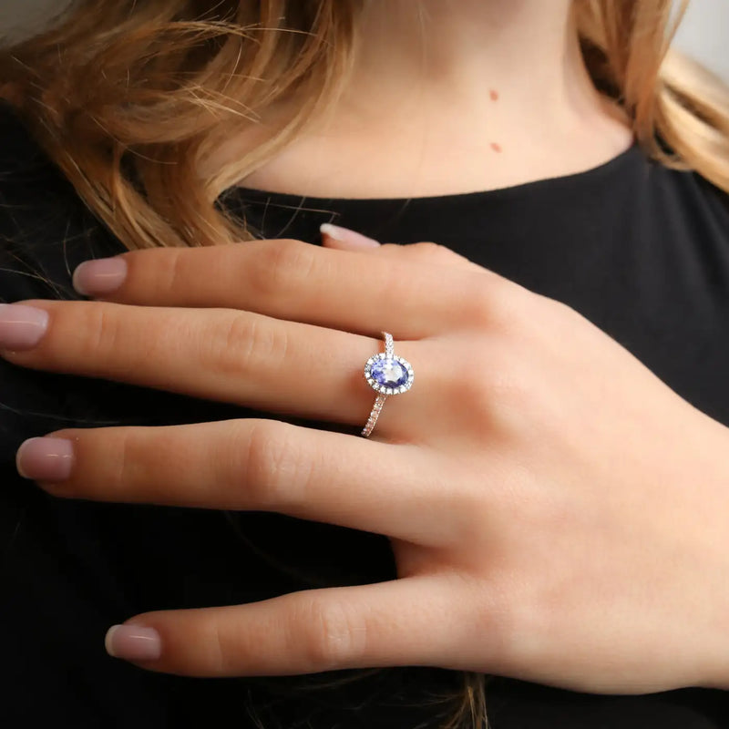 Georgios Collections 18 Karat White Gold Oval Tanzanite Ring with Diamonds