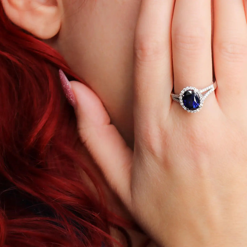 Georgios Collections 18 Karat White Gold Oval Sapphire Ring with Diamonds
