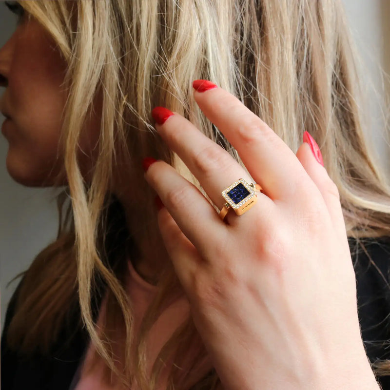 Georgios Collections 18 Karat Yellow Double Face Ring with Rubies and Sapphires