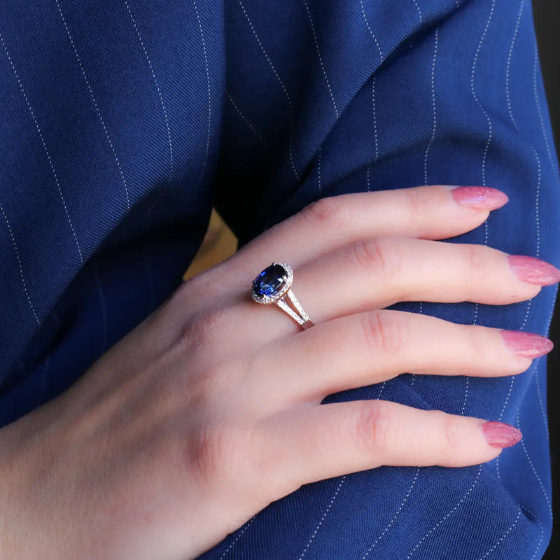 Georgios Collections 18 Karat White Gold Oval Sapphire Ring with Diamonds