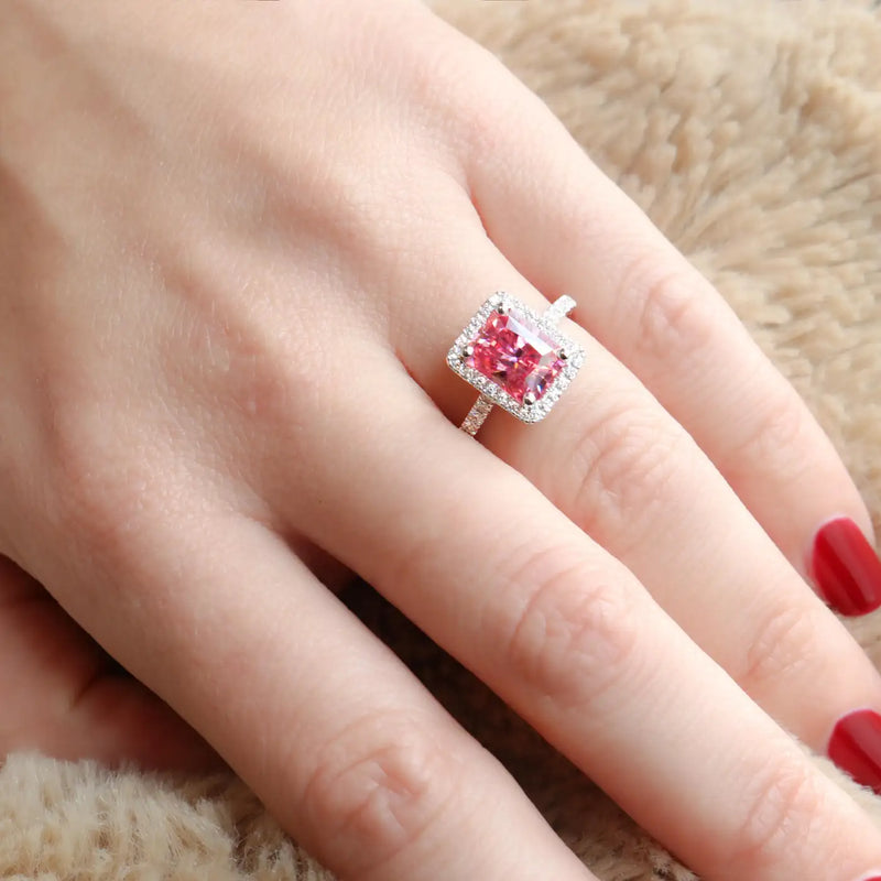 Georgios Collections 18 Karat White Gold Pink Moissanite Ring with Diamonds