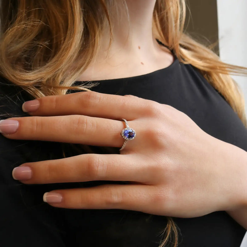Georgios Collections 18 Karat White Gold Oval Tanzanite Ring with Diamonds
