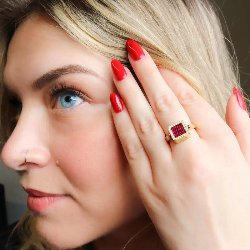 Georgios Collections 18 Karat Yellow Double Face Ring with Rubies and Sapphires