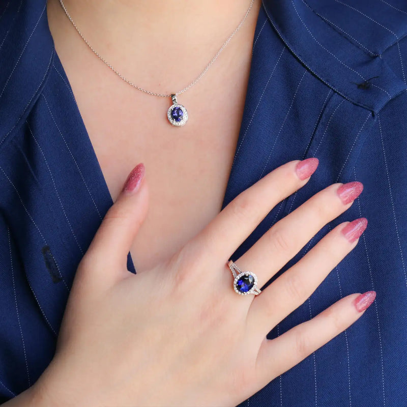 Georgios Collections 18 Karat White Gold Oval Sapphire Ring with Diamonds
