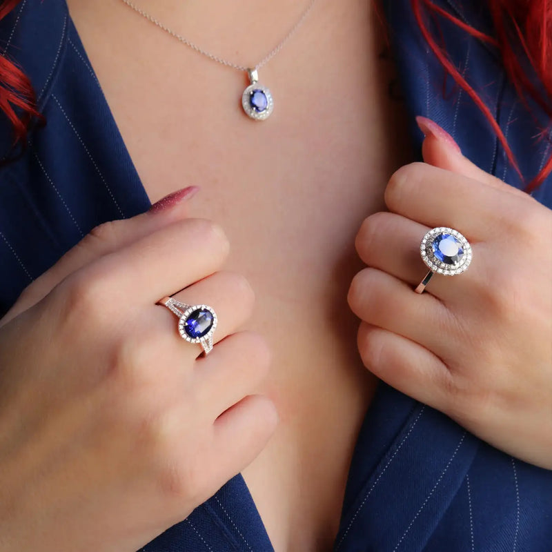 Georgios Collections 18 Karat White Gold Oval Sapphire Ring with Diamonds