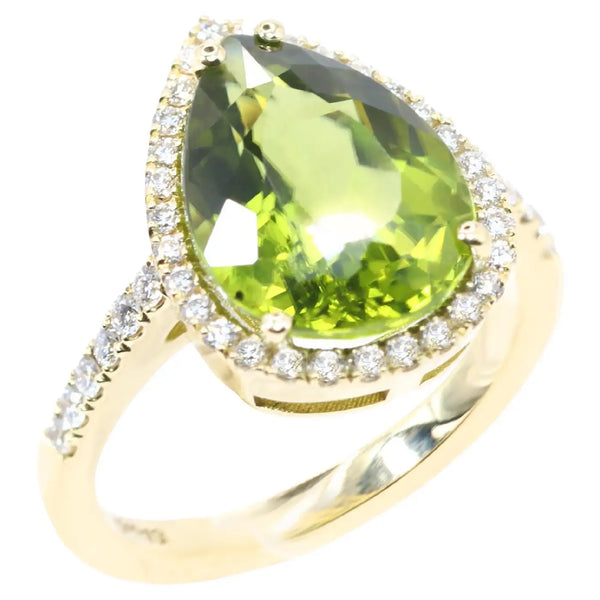 Georgios Collections 18 Karat Yellow Gold Pear Peridot Ring with Diamond Bezel