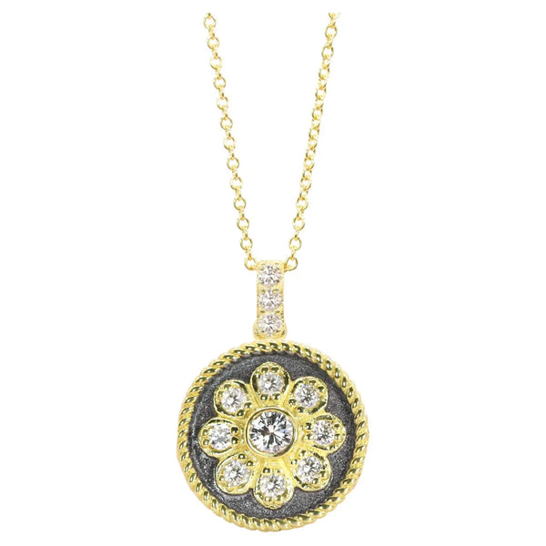 Georgios Collections 18 Karat Yellow Gold Diamond Pendant with Black Rhodium