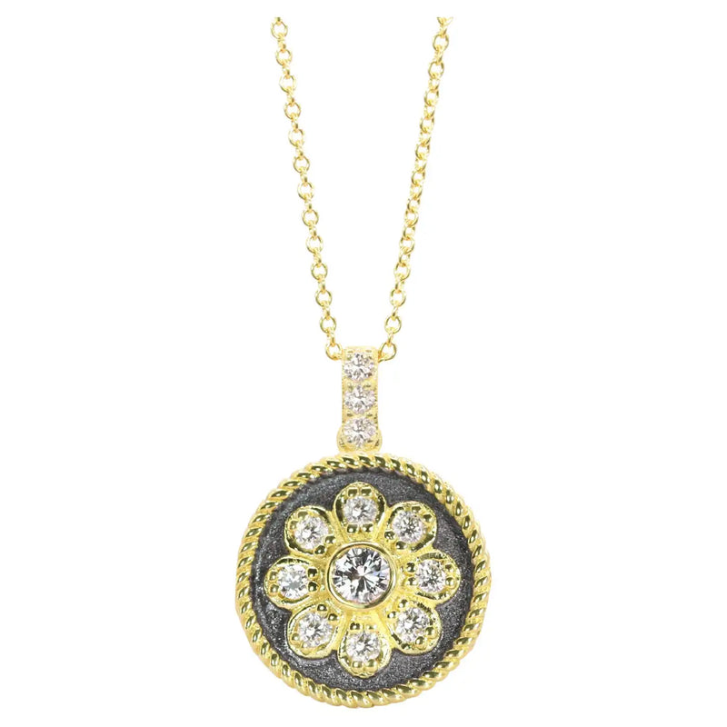 Georgios Collections 18 Karat Yellow Gold Diamond Pendant with Black Rhodium