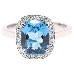 Georgios Collections 18 Karat White Gold Blue Topaz Ring with Diamond Bezel