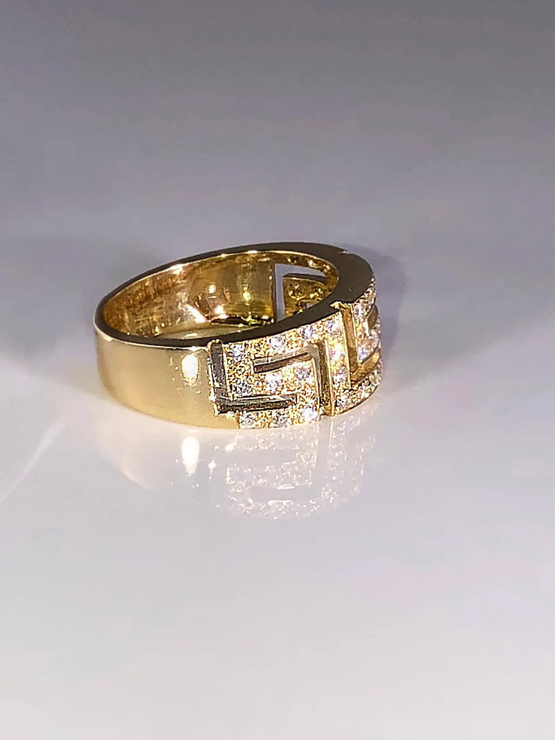 Georgios Collections Yellow Gold 18 Karat Diamond Ring with the Greek Design