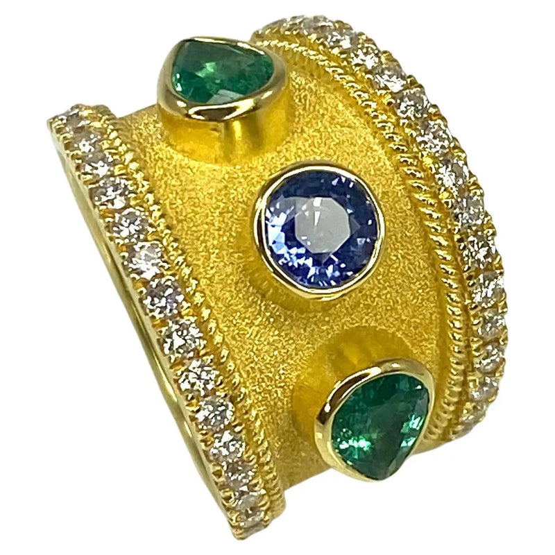 Georgios Collections 18 Karat Yellow Gold Sapphire and Emerald Ring